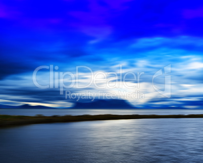 Horizontal vivid Norway fjord motion blur abstraction background