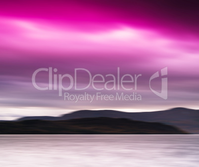 Horizontal vivid pink Norway landscape background backdrop