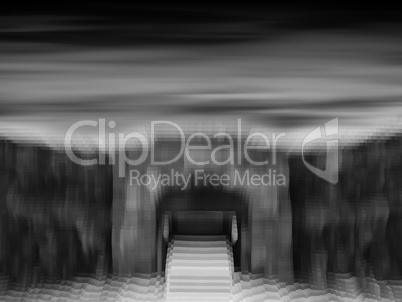 Horizontal black and white abstract 3d extruded cubes castle bac