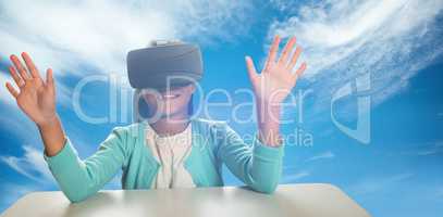 Composite image of black girl with virtual reality glasses