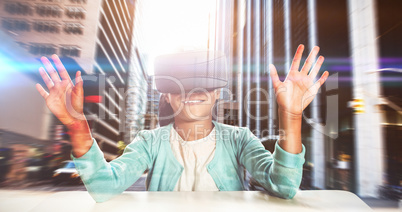 Composite image of black girl with virtual reality glasses