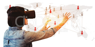 Composite image of side view of businesswoman holding virtual gl