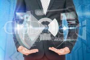 Composite image of businessman standing with hands out