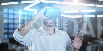 Businessman wearing virtual reality simulator