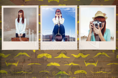 Composite image of smiling hipster woman holding suitcase