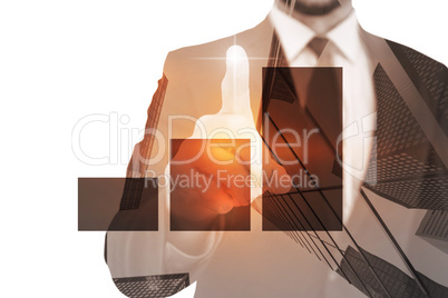 Composite image of businessman pointing his finger at camera