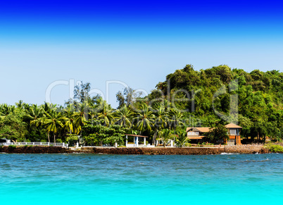 Horizontal paradise island beach building background backdrop