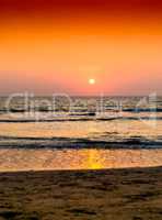 Vertical orange ocean sunset landscape background
