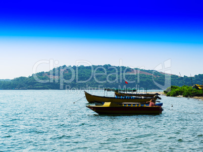 Horizontal vivid indian boats travel transportation background b