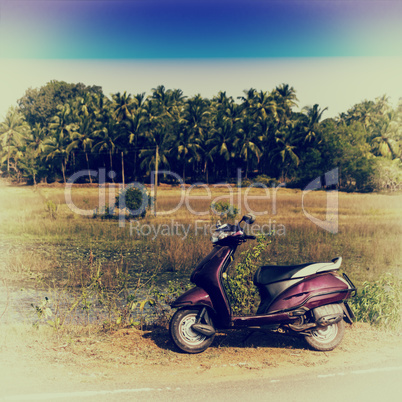 Square vintage travel India on bike background backdrop postcard