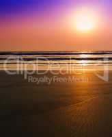 Vertical vibrant unreal dream ocean sunset with tidal waves back