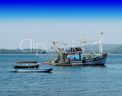 Horizontal vivid indian ships and boats background backdrop