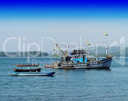 Horizontal vivid indian ships and boats background backdrop