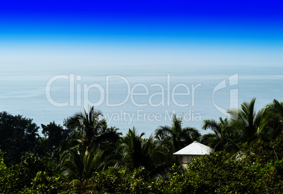 Horizontal vivid indian house ocean horizon landscape background