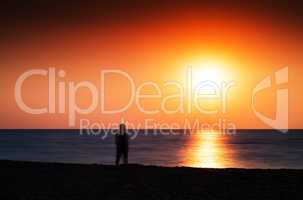 Horizontal vivid meeting ocean sunset lonely man abstraction lan