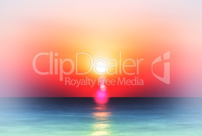 Horizontal vivid vibrant colorful ocean horizon sunset landscape