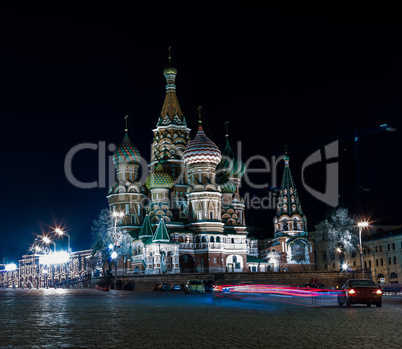 Square night Moscow Cathedral of Vasily the Blessed background b