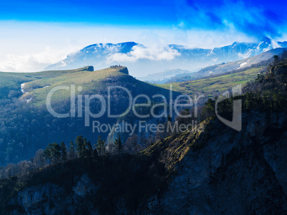 Horizontal dramatic mountains landscape background backdrop