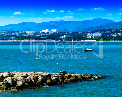 Horizontal vibrant Gelendzhik landscape background backdrop