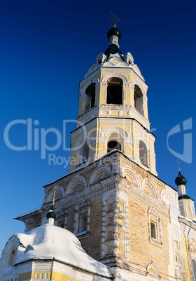 Vertical vivid orthodox tower church background backdrop