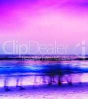 Square pink purple vivid walking people on beach abstraction bac