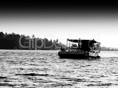 Horizontal black and white indian ferry landscape silhouette bac