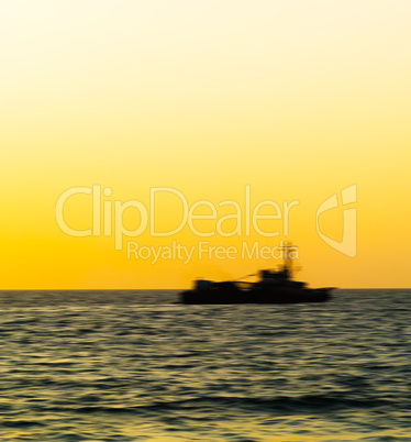 Square vivid ship silhouette motion blur orange  background back