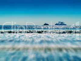 Horizontal aqua blue vivid ocean ship horizon background backdro