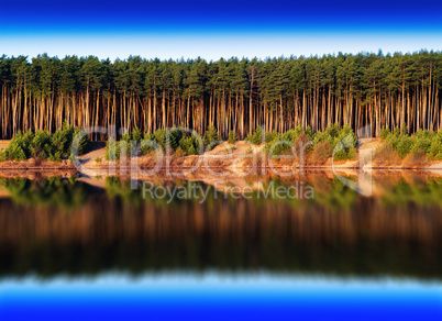 Horizontal vivid river forest reflections landscape background b