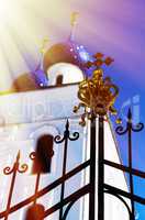 Vertical orthodox church gate design element with light leak bac
