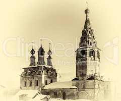 Horizontal vintage Russian orthodox church postcard background b