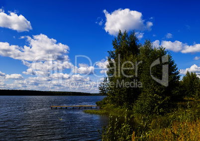 Horizontal vivid summer river pier horizon landscape background