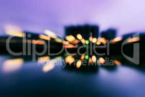 Horizontal night city reflection motion abstraction background