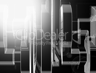 Vertical black and white skyscrapers abstract llustration backgr