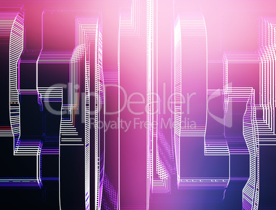 Vertical pink and purple skyscrapers with light leak  llustratio