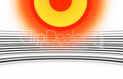 Orange yellow sun with black and white curved lines illustration