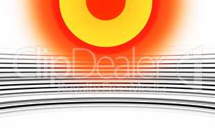 Orange yellow sun with black and white curved lines illustration
