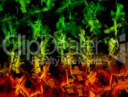Horizontal green painted canvas texture background