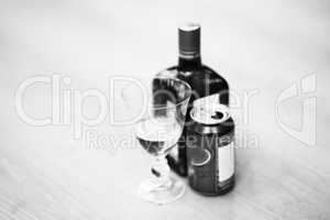 Horizontal black and white liqueur bokeh background