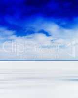 Vertical vivid blank empty winter lake horizon landscape with cl