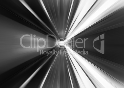 Black and white abstract teleport tunnel motion blur background