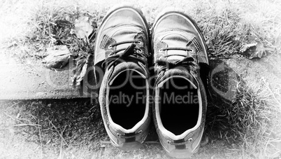 Horizontal sepia trainers vignette vintage backdrop