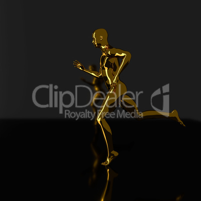 Golden running man silhouette