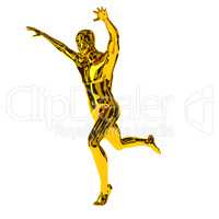 Golden runner raise his arms, winning concept
