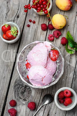 Bowl with fruit ice cream