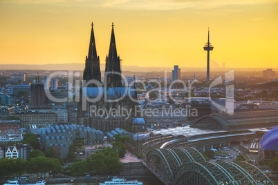 Cologne aerial overview before sunset
