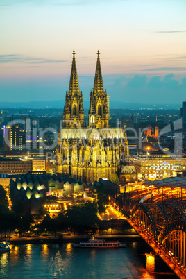 Cologne aerial overview after sunset
