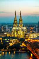 Cologne aerial overview after sunset