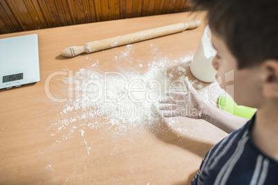 Making bread in a kitchen