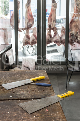 Veal and lamb meat in a butcher shop
